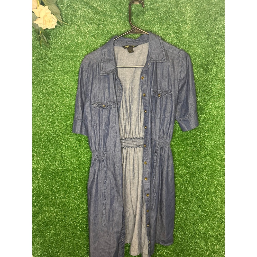 Millenium Blue Chambray Button Front Shirt Dress Belted Women's Large